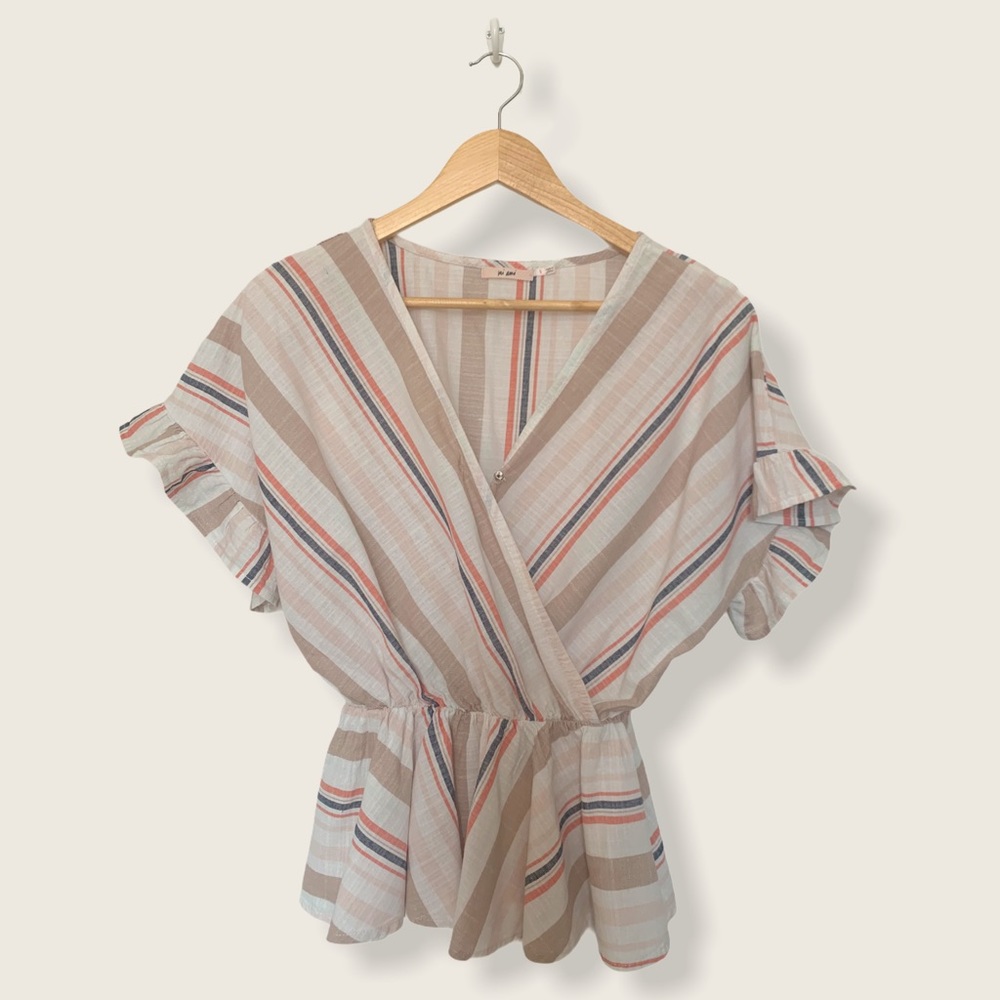 Women’s Ruffle Sleeve Striped Peplum Top Size: S